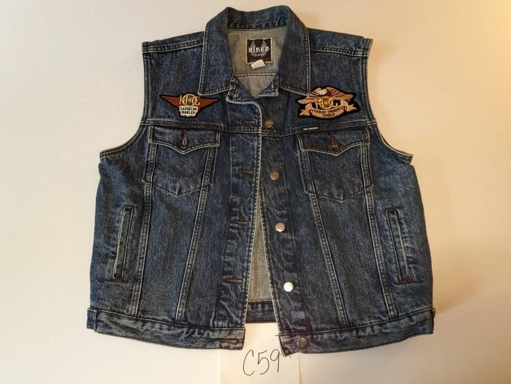 Harley Davidson Denim Vest XL HOG Owners Group Ladies Blue Jean Trucker -0623C59